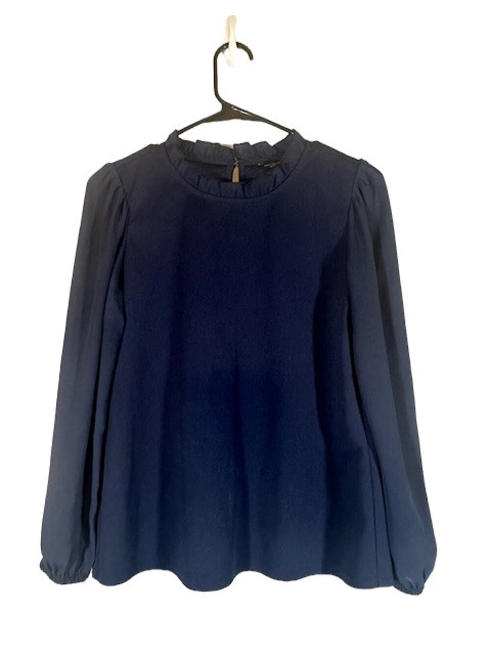 Ann Taylor Navy Blue Scalloped Neck Long Sleeve Dressy Blouse Women Sz SP